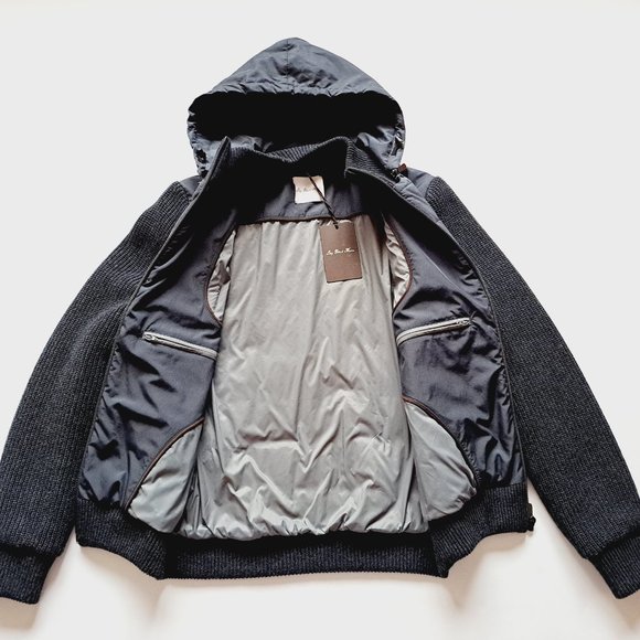 NEW Luigi Bianchi Mantova Navy Quilted Padded Jacket with Tricot Sleeves 50R / M - Picture 11 of 16